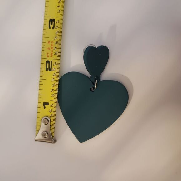 Teal Heart Drop Earrings - Picture 2 of 2
